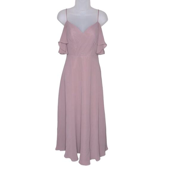 SORELLA VITA Mauve Off Shoulder Flutter Sleeve Chiffon V-Neck Maxi Dress Women’s - Picture 2 of 9